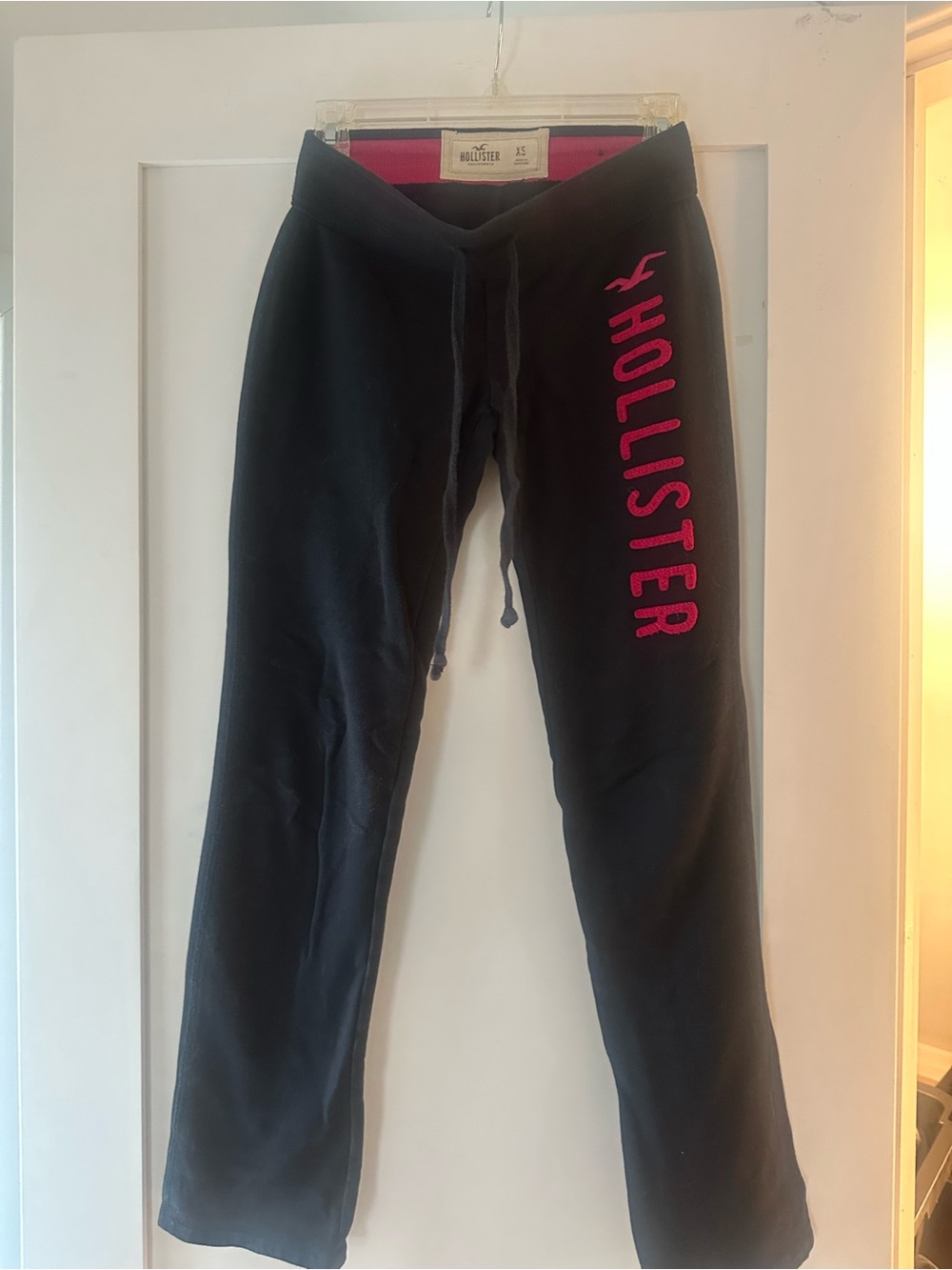Hollister Black Sweatpants with Pink Logo Lettering